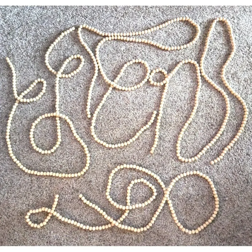 4 Strands of Beige Wooden Ball Garland 9 Feet Each Christmas Tree Decor